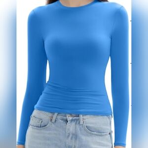 Elegant Azure Long Sleeve Women's Top